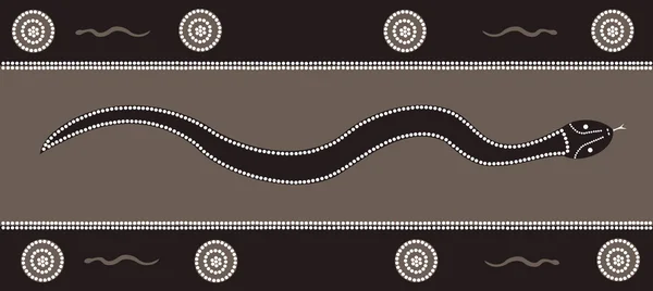 Illustration based on aboriginal style of dot painting depicting snake — Stock Vector