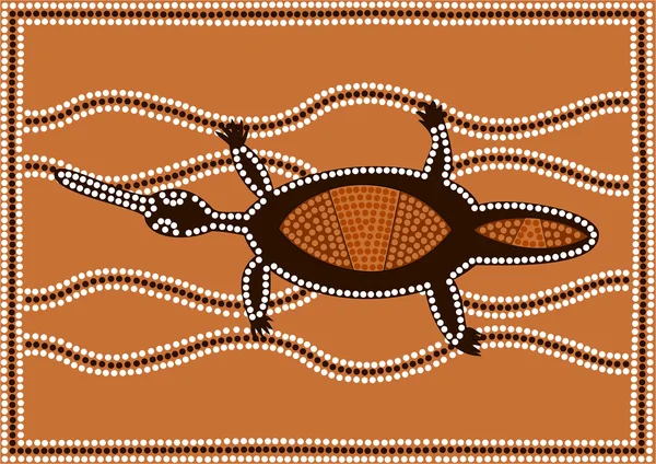 Ilustração baseada no estilo aborígene da pintura com pontos que descreve o ornitorrinco —  Vetores de Stock