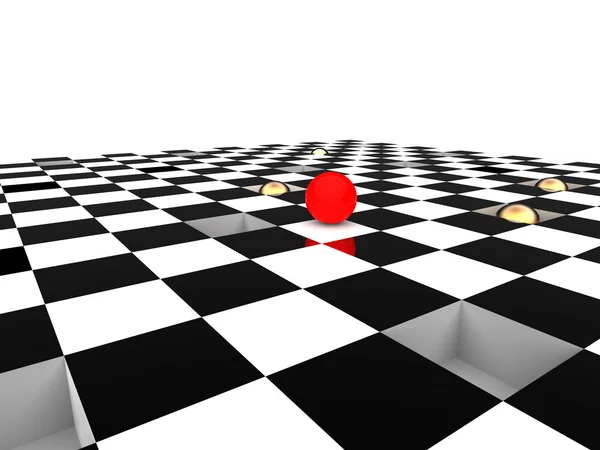 Červený míč na šachovnice — Stock fotografie