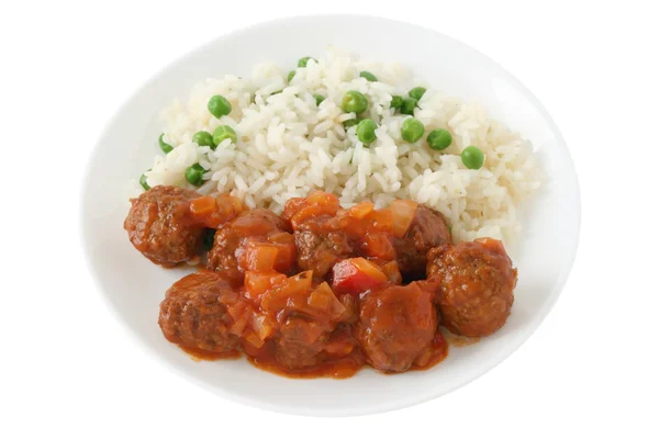 Meatballs with sauce and rice — Stock Photo, Image