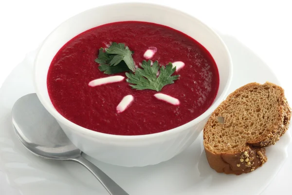 stock image Beet soup with bread