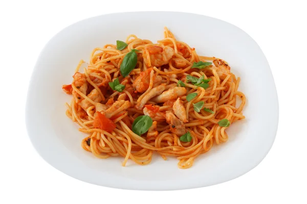 Спагетти с рыбой и соусом — стоковое фото