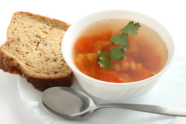 Gemüsesuppe mit Brot — Stockfoto