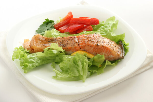 Fried salmon with pepper