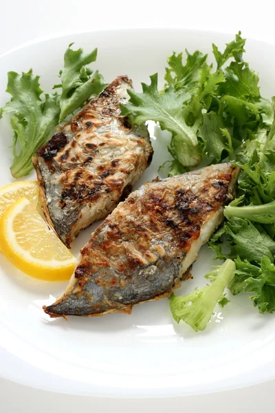 Fried swordfish with lettuce — Stock Photo, Image