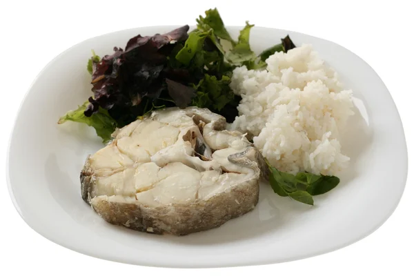 stock image Boiled fish with boiled rice