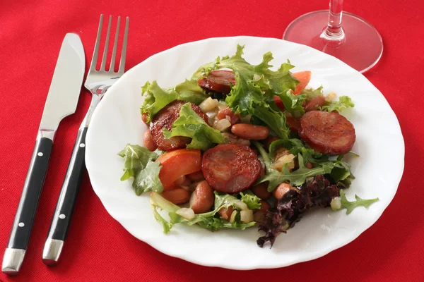 Salad with sausages — Stock Photo, Image
