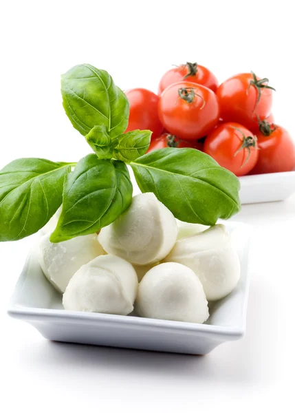 Mozzarella, tomates e manjericão — Fotografia de Stock