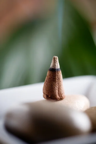 Kahverengi tütsü sopa üzerinde kahverengi taş yazma — Stok fotoğraf