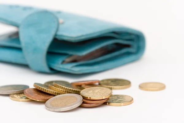 財布とユーロ硬貨 — ストック写真