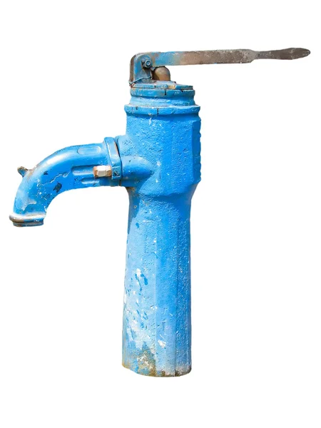 Bomba de água azul velha isolada em branco — Fotografia de Stock