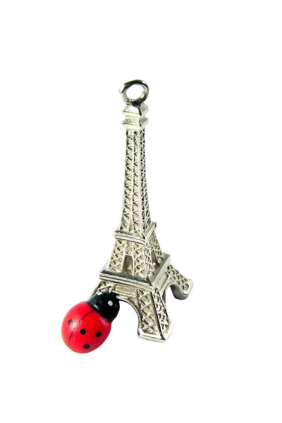 Eifel Tower and ladybug isolated on white background — Stock Photo, Image