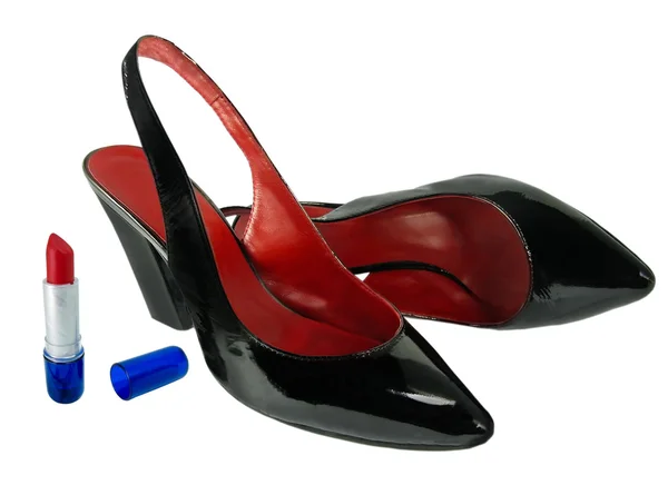 Kobiet czarne i czerwone buty na białym tle — Zdjęcie stockowe