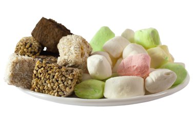 Assorted Turkish Delight Lokum and parvarda isolated clipart