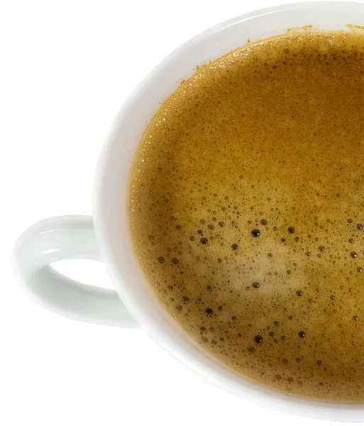 Uma parte da xícara branca de café de vista superior, isolado — Fotografia de Stock