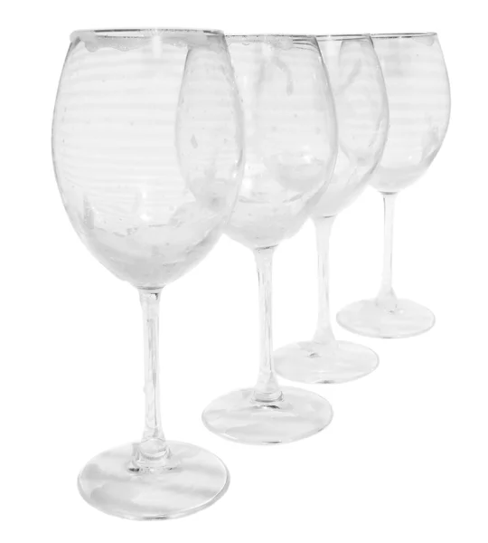 Stock image Empty dirty wine glasses with foam prepeared for washing