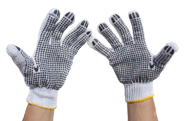 Hands in fabric protective gloves isolated — Stock Photo, Image