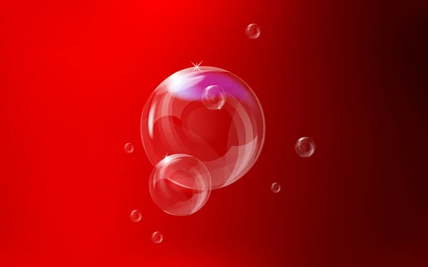 Burbujas de jabón vectorial realista con fondo rojo — Vector de stock