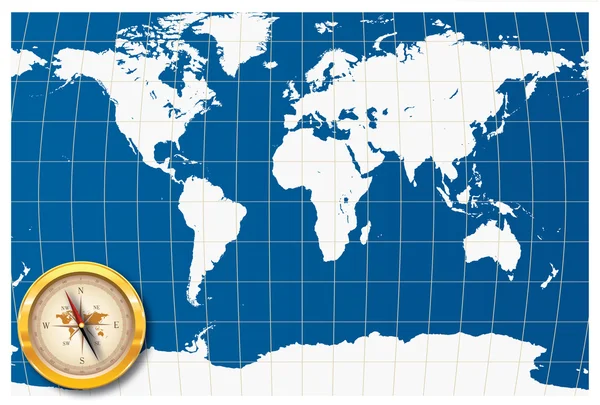 Παγκόσμιο χάρτη με μια πυξίδα — Διανυσματικό Αρχείο