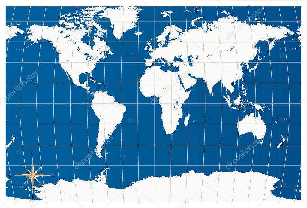 White world map isolated on blue back ground