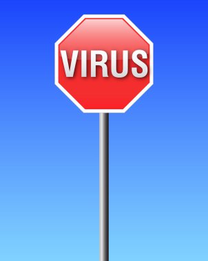 Red STOP sign shape with the word VIRUS on it-vector clipart