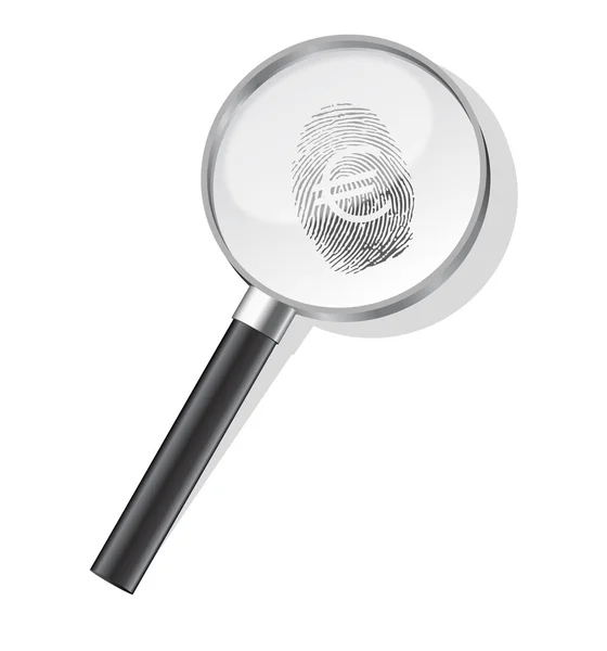 Detectives magnifierwith euro fingerprint — Stock Vector