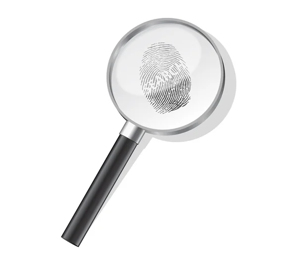 Detective magnifier with search fingerpint — Stock Vector