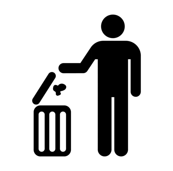 Figura de una persona tirando basura a un cubo de basura — Vector de stock