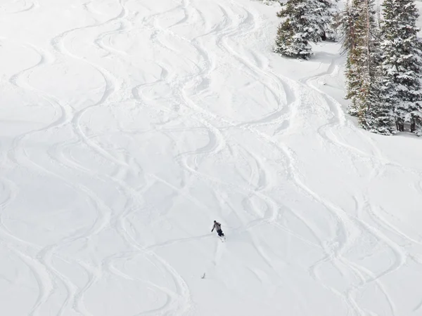 Färska ski spår på bergssidan — Stockfoto