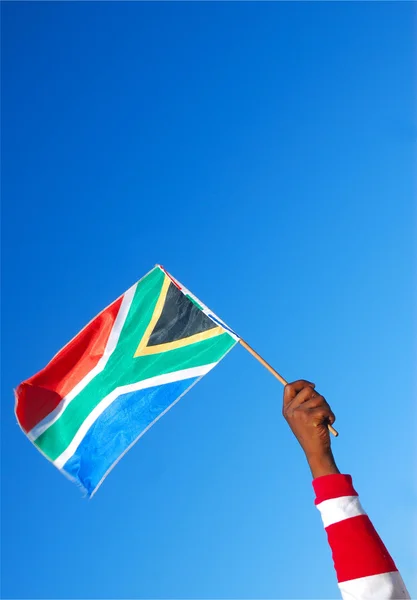 Μαύρο χέρι με σημαία της Νότιας Αφρικής — Φωτογραφία Αρχείου