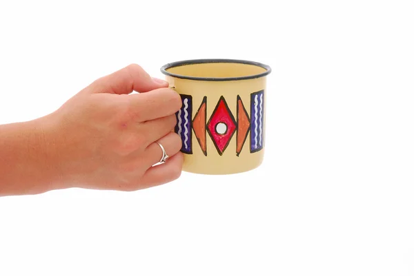 Hand with African coffee cup — Stock Photo, Image