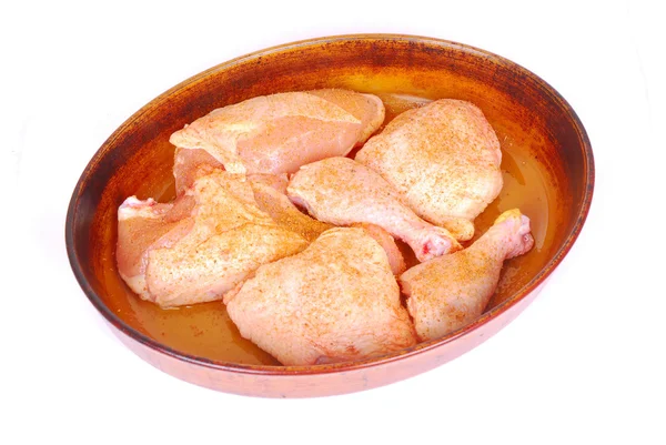 Chicken pieces raw and spiced — Stock Photo, Image