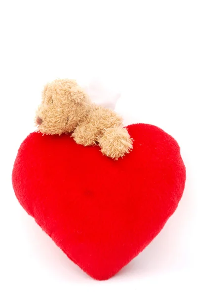 Red heart with teddy bear — Stock Photo, Image