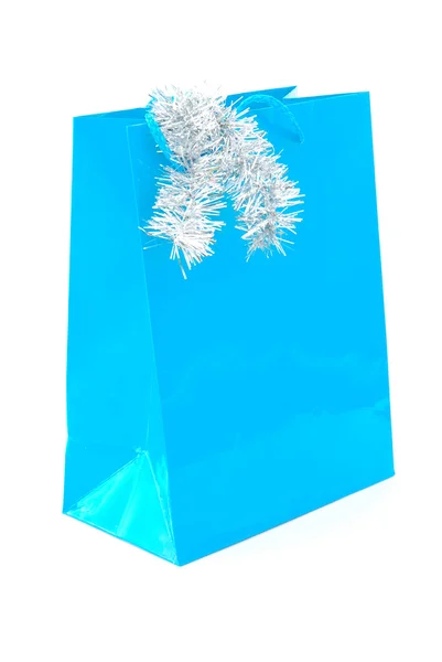 Blauwe geschenk tas voor Kerstmis — Stockfoto