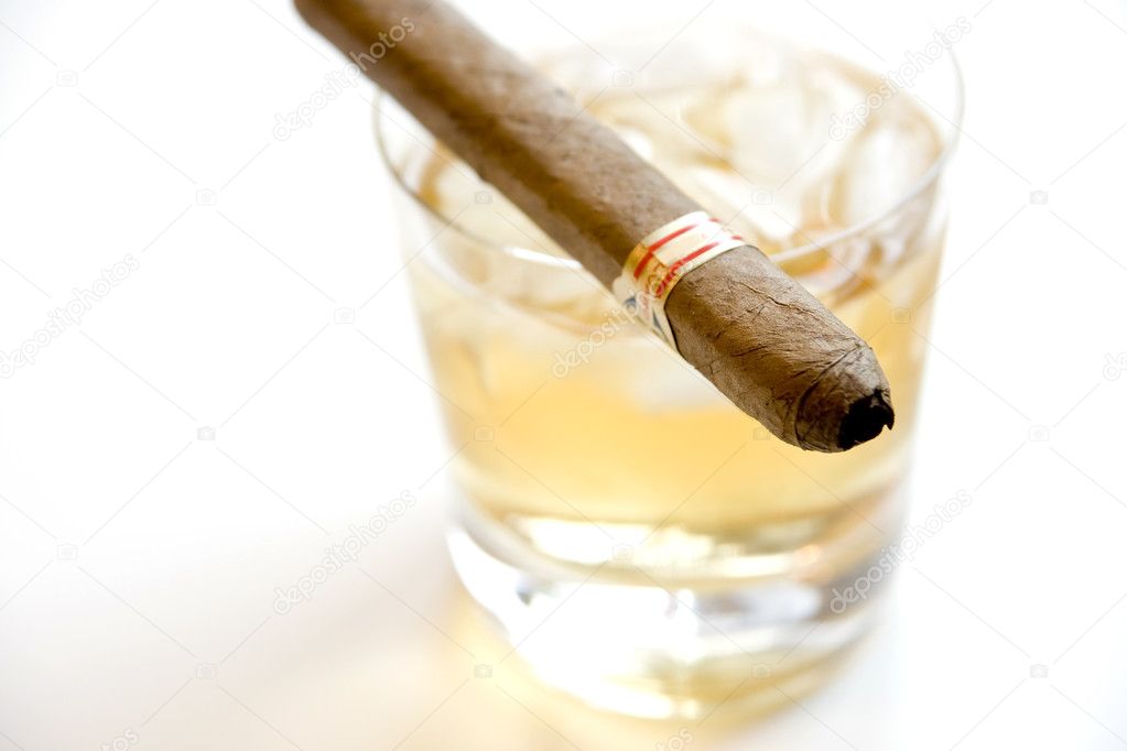 Cigar and whiskey on the rocks