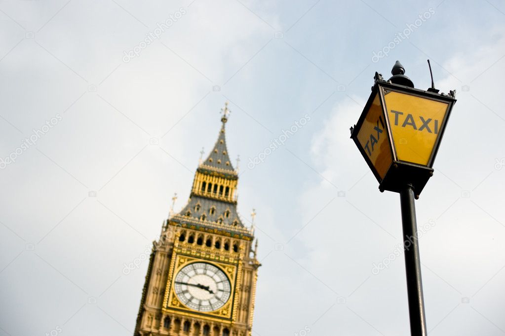 Big Ben with taxi sign