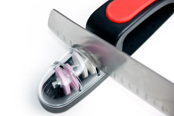 Knifesharper i na białym tle nóż — Zdjęcie stockowe