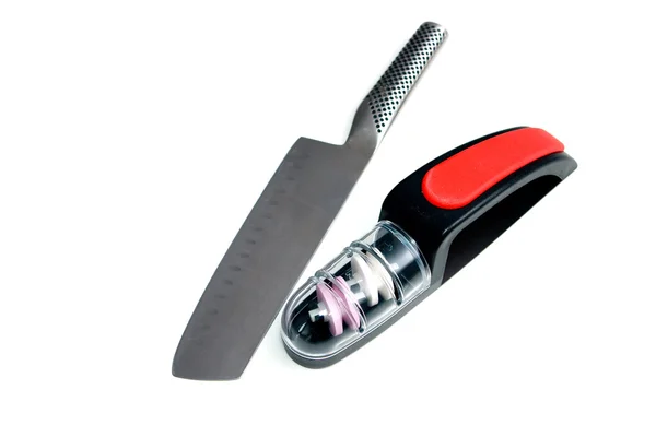 Knifesharper és elszigetelt kés — Stock Fotó