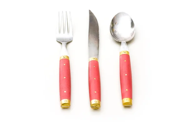 不锈钢红色餐具 — 图库照片