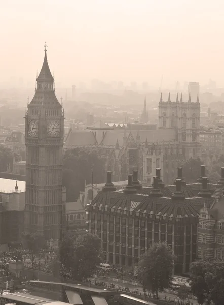 Aerial view of Big Ben in sepia colors — Stock Photo, Image