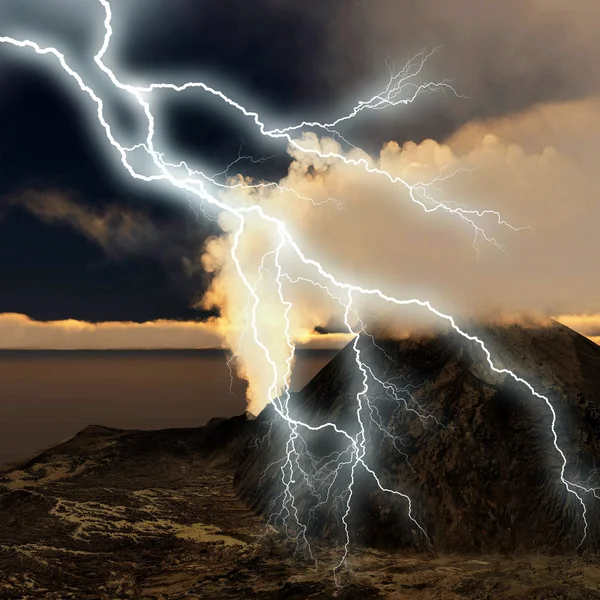 たっぷり雷の火山噴火 — ストック写真