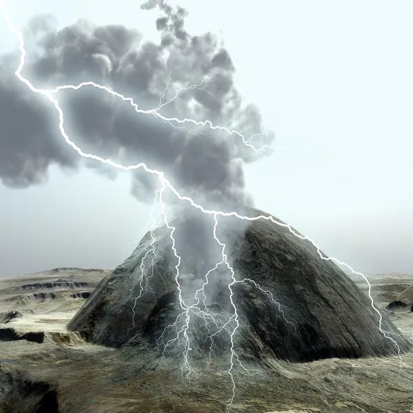 Vulkanutbrott med massor av lightning — Stockfoto