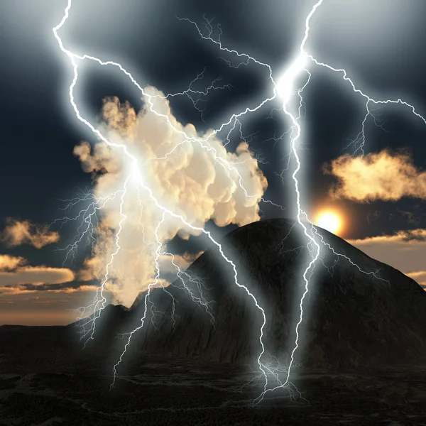 Sopečné erupce se spoustou blesk — Stock fotografie
