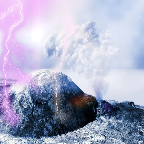 Vulkanausbruch mit vielen Blitzen — Stockfoto