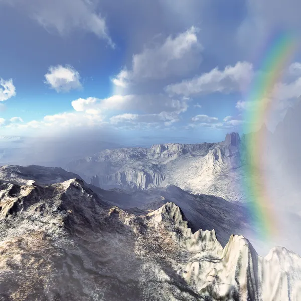 Rainbow over volcanic landscape — Stock Photo, Image