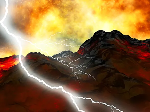 Erupción volcánica con un rayo enorme —  Fotos de Stock