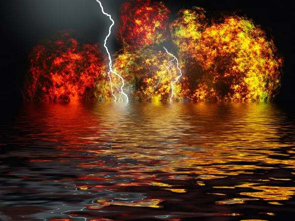 Volcanic eruption with huge lightning — Stock Photo, Image