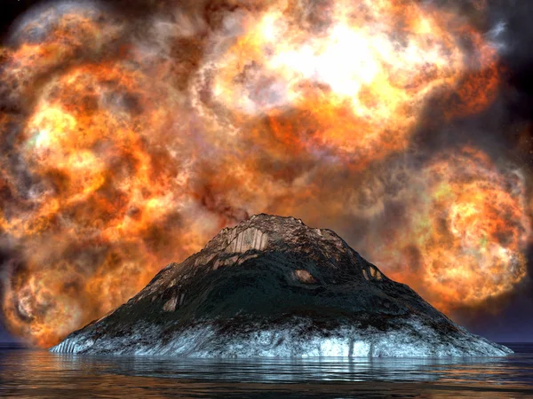 Sopečná erupce na ostrově — Stock fotografie