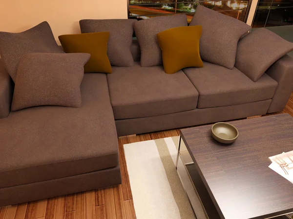 Moderno soggiorno luminoso con divano — Foto Stock