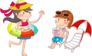 Children on the beach clipart